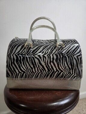 Furla Candy Bag Black Zebra With Silver Glitter